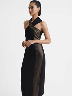 Облегающее платье Carla в металлизированную полоску Reiss, черный/бронзовый