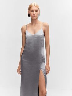 Атласное платье-комбинация миди Tina Mango, серебряный