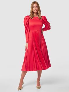 Плиссированное платье миди с пышными рукавами Closet London, красный