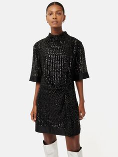Мини-платье Водопад с пайетками Jigsaw, черный