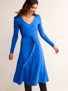 Платье миди Bella с V-образным вырезом Finery, ярко-голубой