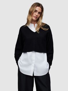 Рубашка 2-в-1 и укороченный джемпер Donna AllSaints, черно-белый