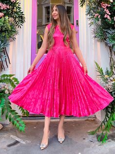 Плиссированное платье-миди с эффектом металлик Closet London, розовый