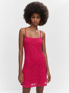 Мини-платье Dalias крючком Mango, ярко-розовый