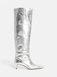 Кожаные сапоги до колена с точеным носком и эффектом металлик Jigsaw, серебряный