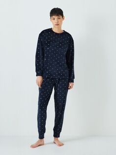 Велюровый пижамный комплект из фольги со звездами John Lewis, темно-синий