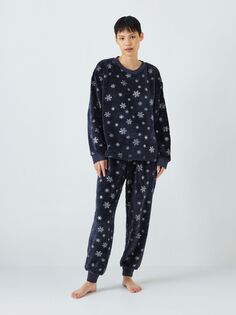 Велюровый пижамный комплект Снежинка John Lewis, темно-синий/серебристый