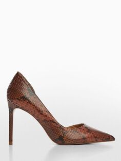 Туфли-лодочки Audrey с эффектом змеиной кожи и острым носком Mango, коричневый