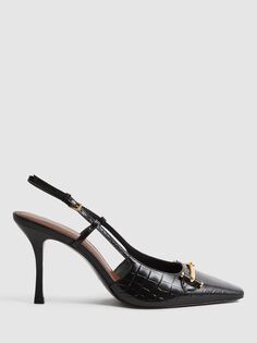 Кожаные туфли-лодочки с ремешком на пятке Dulcie под крокодила Reiss, черный
