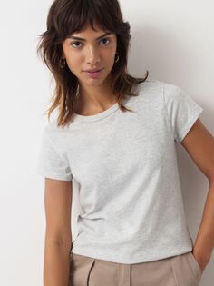 Хлопковая футболка узкого кроя с круглым вырезом HUSH, самый светлый серый меланж