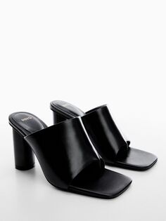 Кожаные сандалии-мюли Garros на блочном каблуке Mango, черный