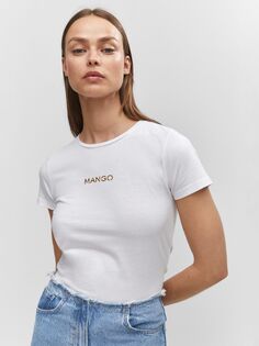 футболка с металлизированным логотипом Mango, белый