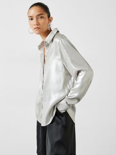 Атласная рубашка свободного кроя Natasha HUSH, жидкий серебристый металлик