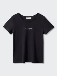 Хлопковая футболка с логотипом Mango, черный