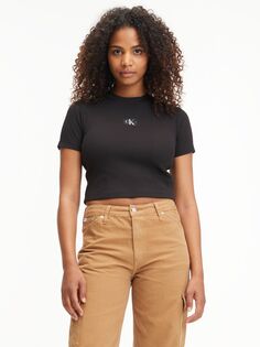 Джинсовая укороченная футболка в рубчик Calvin Klein, черный