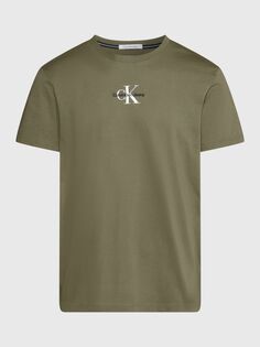 Джинсовая футболка с коротким рукавом и монологом Calvin Klein, дасти оливковое