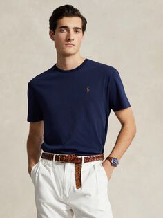 Хлопковая футболка Polo Pima с круглым вырезом индивидуального кроя Ralph Lauren, французский флот