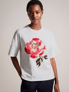 Свободная футболка Kaitiah с цветочной аппликацией Ted Baker, белый