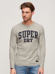 Винтажная спортивная футболка с длинным рукавом на груди Superdry, серый