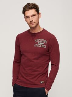 Винтажная спортивная футболка с длинным рукавом на груди Superdry, бордовый