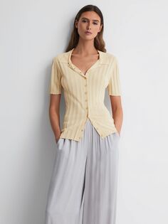 Приталенная рубашка в рубчик с короткими рукавами Stella Reiss, лимон