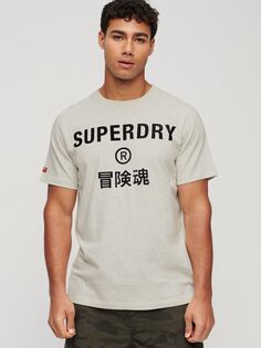 Винтажная футболка с логотипом спецодежды Superdry, овсянка грей мергель