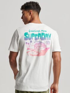 Винтажная футболка с наклейками для путешествий Superdry, от белого