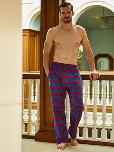 Пижамные брюки из хлопка с начесом в клетку тартан British Boxers, красный
