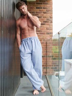 Хлопковые пижамные брюки с узором елочка British Boxers, стаффордширский синий