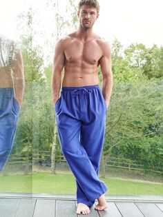 Хлопковые пижамные брюки с узором елочка British Boxers, чернила синие