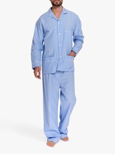Пижамный комплект из хрустящего хлопка British Boxers, синяя/белая полоса