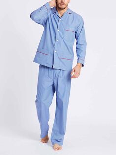 Пижамный комплект из хрустящего хлопка в полоску Burford British Boxers, синий