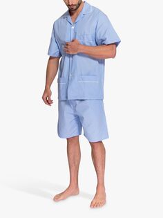 Короткий пижамный комплект из хрустящего хлопка British Boxers, синяя/белая полоса