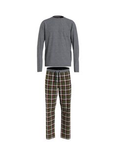 Фланелевой пижамный комплект Global Stripe Tommy Hilfiger, дрк гри/зеленый