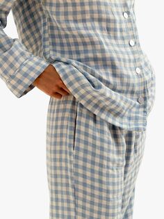 Льняной пижамный комплект с брюками в мелкую клетку Piglet in Bed, теплый синий клетчатый узор