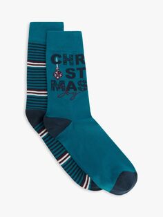 Органические носки Christmas Joy Stripe John Lewis, синий/мульти