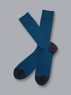 Темно-зеленые хлопковые носки в рубчик Charles Tyrwhitt, темно-бирюзовый синий