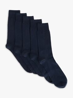 Простые мужские носки из хлопка с высоким содержанием хлопка John Lewis ANYDAY, синий темно-синий