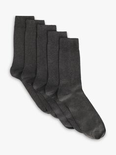 Простые мужские носки из хлопка с высоким содержанием хлопка John Lewis ANYDAY, серый уголь