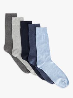 Простые мужские носки из хлопка с высоким содержанием хлопка John Lewis ANYDAY, серо-голубой
