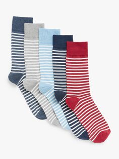 Мужские носки в бретонскую полоску из органического хлопка с насыщенным содержанием хлопка John Lewis, темно-синий/серый/синий/черный/красный