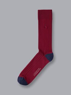 Хлопковые носки в рубчик синего цвета индиго Charles Tyrwhitt, красный