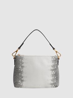 Кожаная сумка с двойным ремешком Brompton в стиле колор-блок Reiss, серый/белый