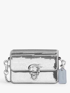 Миниатюрная сумка через плечо Studio с пайетками Coach, серебряный