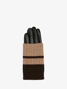 Кожаные перчатки с полосками лавады Unmade Copenhagen, арт коричневый/бежевый