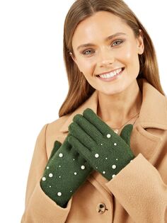 Вязаные перчатки с украшением Yumi, зеленый