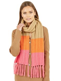 Разноцветный вафельный вязаный шарф Yumi, кэмел/мульти