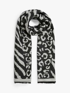 Леопардовый шарф с зебровым принтом James Lakeland, серый