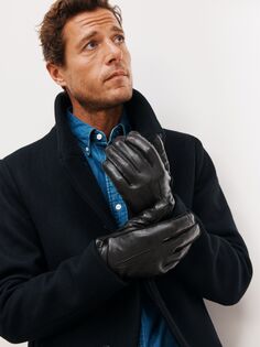 Кожаные перчатки из мериносовой шерсти John Lewis, черный