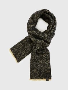 Шерстяной шарф со змеиным принтом AllSaints, хаки/черный